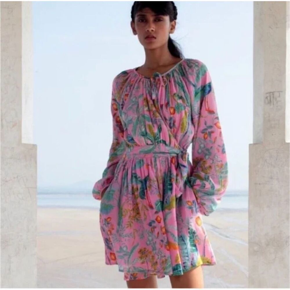 Banjanan Bazaar Wrap Mini Dress Lisbon Garden Rose Crepe Dress sz S NWT